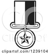 Clipart Of A Black And White Star Medal On A Ribbon 3 Royalty Free Vector Illustration by Lal Perera
