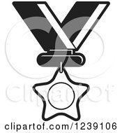 Clipart Of A Black And White Star Medal On A Ribbon 4 Royalty Free Vector Illustration by Lal Perera