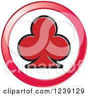 Clipart Of A Round Red Playing Card Club Icon Button Royalty Free Vector Illustration by Lal Perera