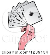 Hand Holding Four Ace Club Playing Cards