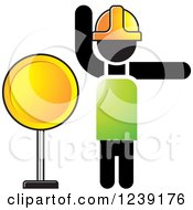 Poster, Art Print Of Road Construction Worker With A Round Sign