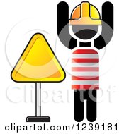 Poster, Art Print Of Road Construction Worker With A Triangle Sign