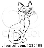 Clipart Of A Happy Female Black And White Cat Sitting Royalty Free Vector Illustration