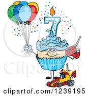 Poster, Art Print Of Blue Boys Asian Seventh Birthday Cupcake With A Remote Control Car And Balloons