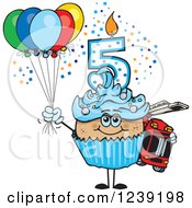 Clipart Of A Blue Boys Latino Fifth Birthday Cupcake With A Fire Engine And Balloons Royalty Free Vector Illustration by Dennis Holmes Designs