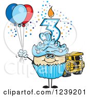 Clipart Of A Blue Boys Asian Third Birthday Cupcake With A Toy Truck And Balloons Royalty Free Vector Illustration by Dennis Holmes Designs