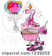 Poster, Art Print Of Pink Girls African Seventh Birthday Cupcake With A Remote Control Car And Balloons