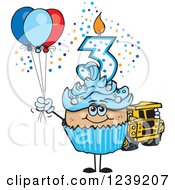 Clipart Of A Blue Boys Latino Third Birthday Cupcake With A Toy Truck And Balloons Royalty Free Vector Illustration by Dennis Holmes Designs