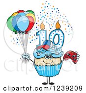 Poster, Art Print Of Blue Boys Asian Tenth Birthday Cupcake With A Video Game Controller And Balloons