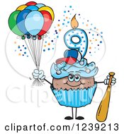 Poster, Art Print Of Blue Boys African Ninth Birthday Cupcake With A Baseball Bat And Balloons