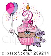 Poster, Art Print Of Pink Girls African Second Birthday Cupcake With A Teddy Bear And Balloons