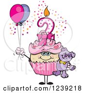 Poster, Art Print Of Pink Girls Asian Second Birthday Cupcake With A Teddy Bear And Balloons