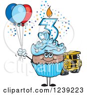 Clipart Of A Blue Boys African Third Birthday Cupcake With A Toy Truck And Balloons Royalty Free Vector Illustration