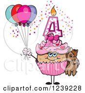 Poster, Art Print Of Pink Girls Latina Fourth Birthday Cupcake With A Pony And Balloons