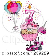 Poster, Art Print Of Pink Girls Latina Seventh Birthday Cupcake With A Remote Control Car And Balloons