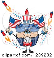Poster, Art Print Of Patriotic American Uncle Sam Cupcake With Fireworks And Flags