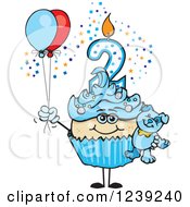 Poster, Art Print Of Blue Boys Asian Second Birthday Cupcake With A Teddy Bear And Balloons