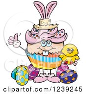 Poster, Art Print Of Caucasian Easter Bunny Cupcake With A Chick And Eggs