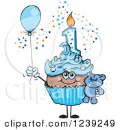 Poster, Art Print Of Blue Boys African First Birthday Cupcake With A Teddy Bear And Balloon