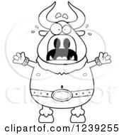 Clipart Of A Black And WhiteScared Screaming Minotaur Bull Man Royalty Free Vector Illustration by Cory Thoman