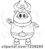 Clipart Of A Black And WhiteFriendly Waving Minotaur Bull Man Royalty Free Vector Illustration by Cory Thoman