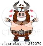 Clipart Of A Minotaur Bull Man With Open Arms And Hearts Royalty Free Vector Illustration by Cory Thoman