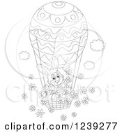 Poster, Art Print Of Black And White Easter Bunny Rabbit On An Egg Hot Air Balloon With Flowers