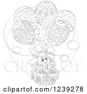 Poster, Art Print Of Black And White Easter Bunny In An Egg Hot Air Balloon Basket