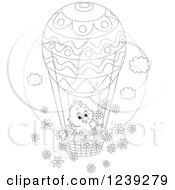 Poster, Art Print Of Black And White Easter Chick On An Egg Hot Air Balloon With Flowers