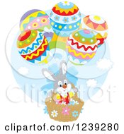 Poster, Art Print Of Gray Easter Bunny Rabbit In An Egg Hot Air Balloon Basket