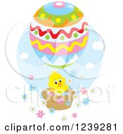 Poster, Art Print Of Cute Easter Chick On An Egg Hot Air Balloon With Flowers