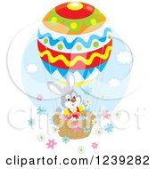 Poster, Art Print Of Gray Easter Bunny Rabbit On An Egg Hot Air Balloon With Flowers