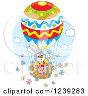 Poster, Art Print Of Gray Easter Bunny On An Egg Hot Air Balloon With Flowers
