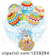 Poster, Art Print Of Gray Easter Bunny In An Egg Hot Air Balloon Basket