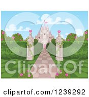 Poster, Art Print Of Stone Path Leading To A Castle With Hearts Checkers And Roses