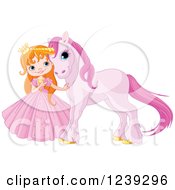 Poster, Art Print Of Red Haired Princess Girl With A Cute Purple Unicorn