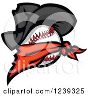 Clipart Of A Renegade Baseball With A Bandana And Cowboy Hat Royalty Free Vector Illustration