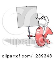 Clipart Of A Happy Pink Chef Shrimp Holding A Blank Sign Royalty Free Illustration by Julos