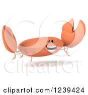 Clipart Of A 3d Happy Orange Crab Jumping Royalty Free Illustration