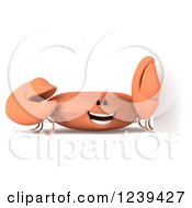 Clipart Of A 3d Happy Orange Crab By A Sign 2 Royalty Free Illustration