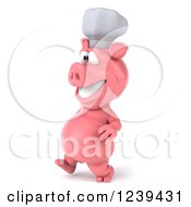 Clipart Of A 3d Happy Chef Pig Walking Royalty Free Illustration by Julos