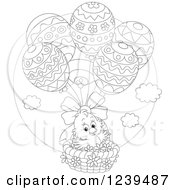 Poster, Art Print Of Black And White Easter Chick Floating In An Egg Balloon Basket
