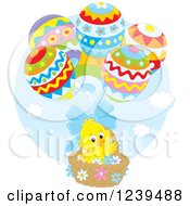 Poster, Art Print Of Yellow Easter Chick Floating In An Egg Balloon Basket