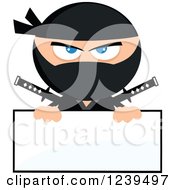 Poster, Art Print Of Masked Ninja Warrior Over A Blank Sign