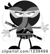 Clipart Of A Grayscale Mad Ninja Warrior Royalty Free Vector Illustration