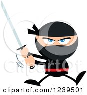 Clipart Of A Ninja Warrior Jumping And Swinging A Katana Sword Royalty Free Vector Illustration by Hit Toon