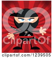 Clipart Of A Mad Ninja Warrior Over Red Rays Royalty Free Vector Illustration by Hit Toon
