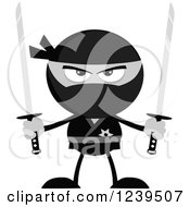 Poster, Art Print Of Grayscale Ninja Warrior Ready To Fight With Two Katana Swords