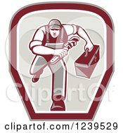 Poster, Art Print Of Retro Running Handy Man With A Wrench And Tool Box In A Shield