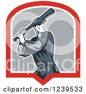 Poster, Art Print Of Retro Woodcut Baseball Player Batter In A Shield